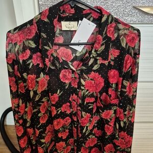 Emery Rose Floral Sheer Blouse